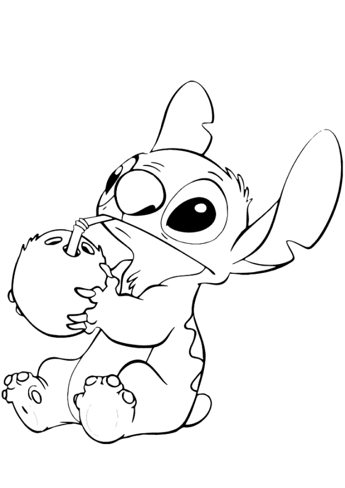 Stitch drinking from a coconut